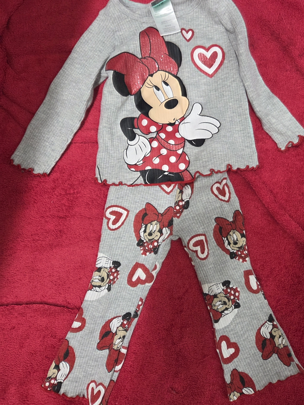 Disney Minnie Mouse Gray and Red Ribbed Pajama Set